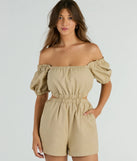 The Day Time Adventure Puff Sleeve Cutout Linen Romper is an elevated one-piece that blends sleek sophistication with playful charm, perfect for nailing casual or formal outfits.