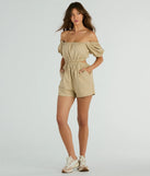 The Day Time Adventure Puff Sleeve Cutout Linen Romper is an elevated one-piece that blends sleek sophistication with playful charm, perfect for nailing casual or formal outfits.