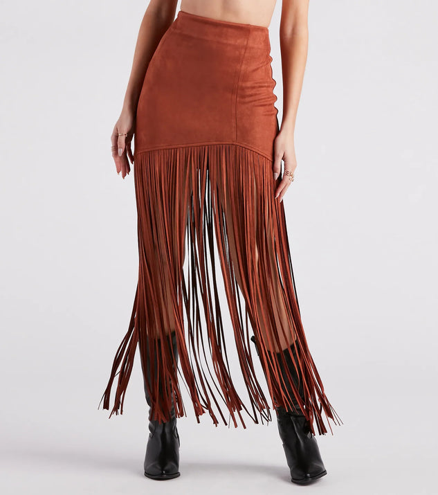 Fringe skirt long best sale