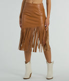 Country Songs Fringe Faux Leather Midi Skirt