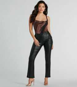 The Of The Moment Straight-Leg Faux Leather Pants in black is a pair of women's pants with an on-trend leg style and elevated fabric that adds texture, perfect for crafting effortless winter outfits.