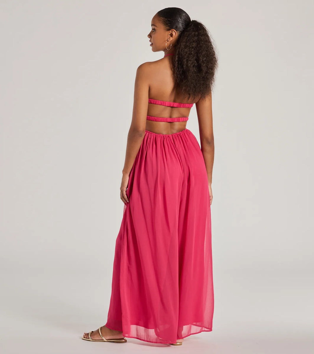 Ready To Charm Halter Cutout Wide-Leg Jumpsuit