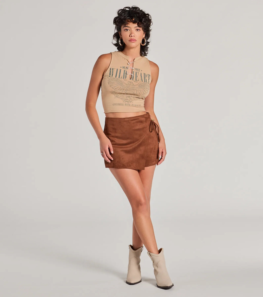 Wrap It Up High-Rise Faux Suede Mini Skort