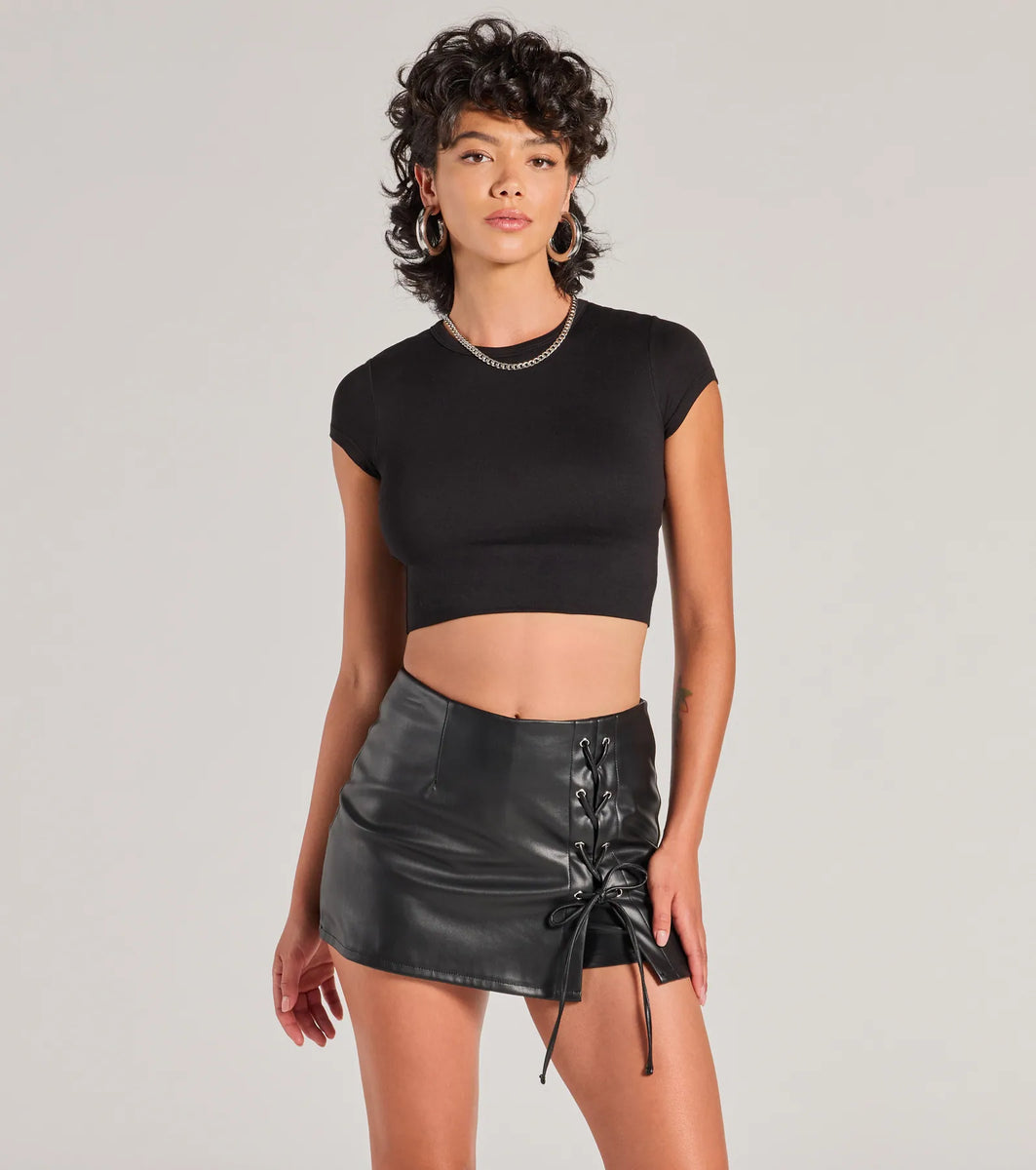 Sultry Edge Lace-Up Faux Leather Skort