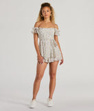 The Fun And Flirty Off-The-Shoulder Ruffled Floral Romper is an elevated one-piece that blends sleek sophistication with playful charm, perfect for nailing casual or formal outfits.