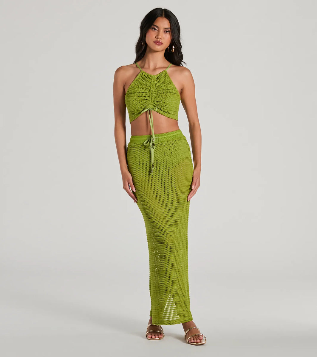 Sunny Chic High Slit Crochet Maxi Skirt & Windsor