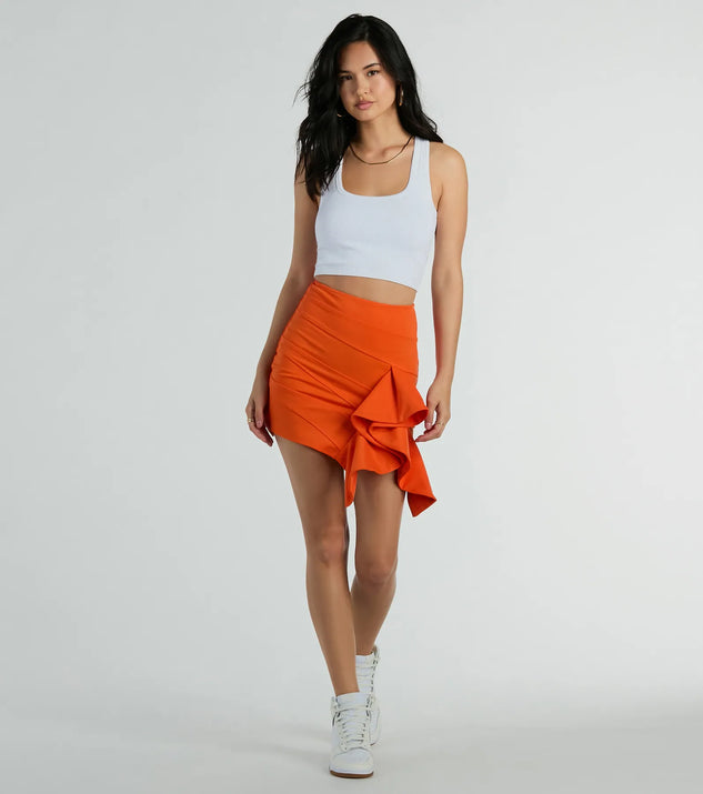 Iconic Moves Ruffled Ponte Knit Mini Skirt