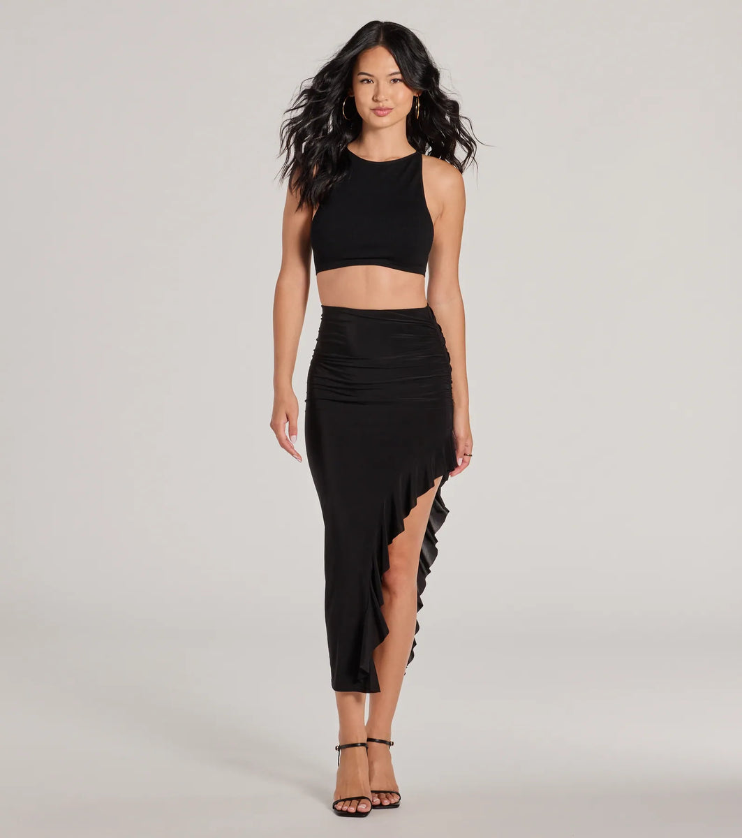 Dancing Moves High-Rise Side Ruffle Midi Skirt & Windsor