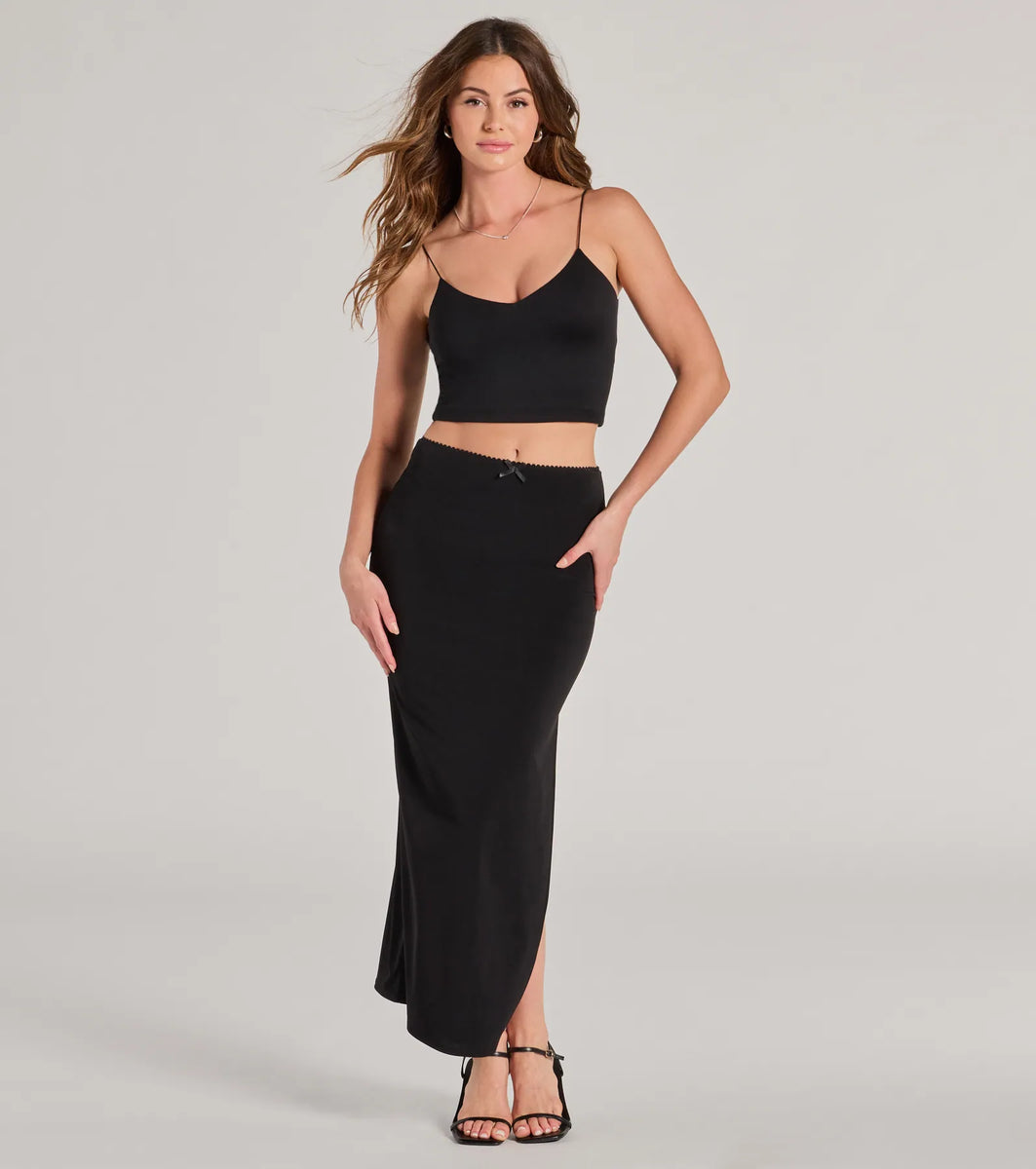 Effortless Sleekness High Rise Slit Maxi Skirt