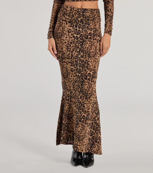 Leopard print knit skirt best sale