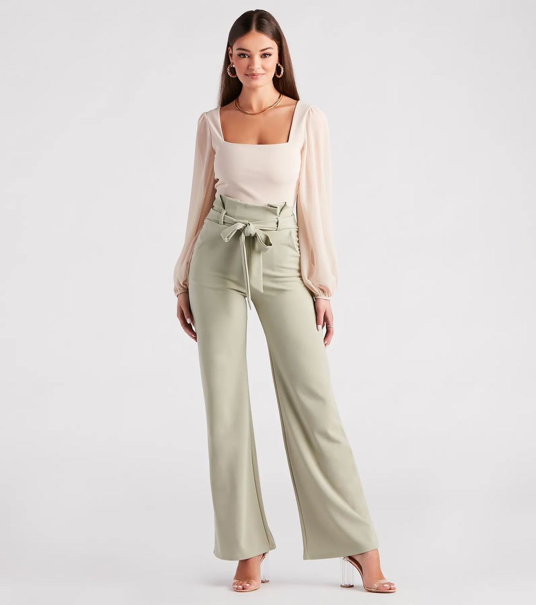 Workwear Chic Paperbag Wide-Leg Pants