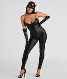 Sleek Sleeveless V-Neck Faux Leather Catsuit