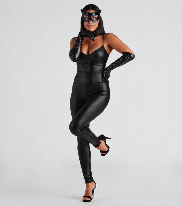 Sleek Sleeveless V-Neck Faux Leather Catsuit