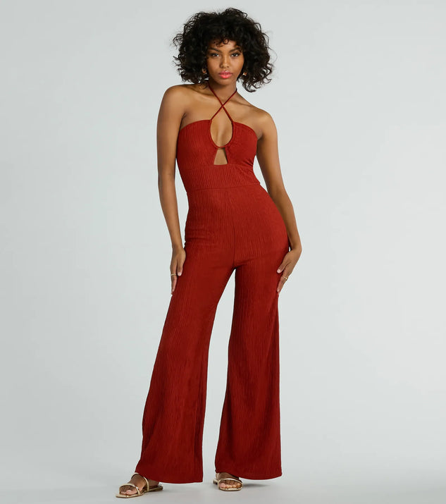 Cut out wide leg fashion jumpsuit