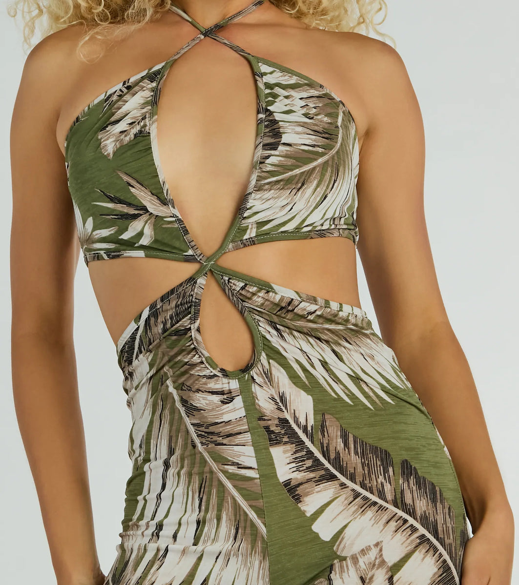 Paradise Awaits Cutout Tropical Knit Jumpsuit