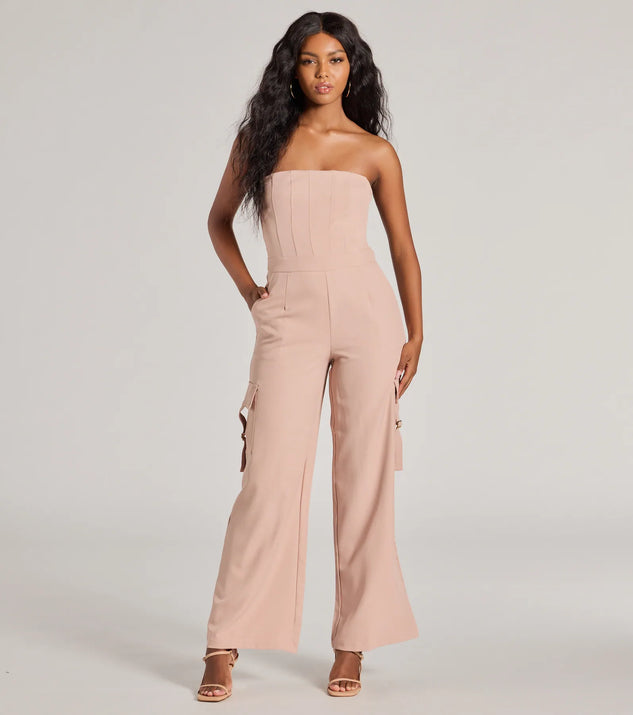 Casual And Chic Vibe Strapless Cargo Jumpsuit Windsor