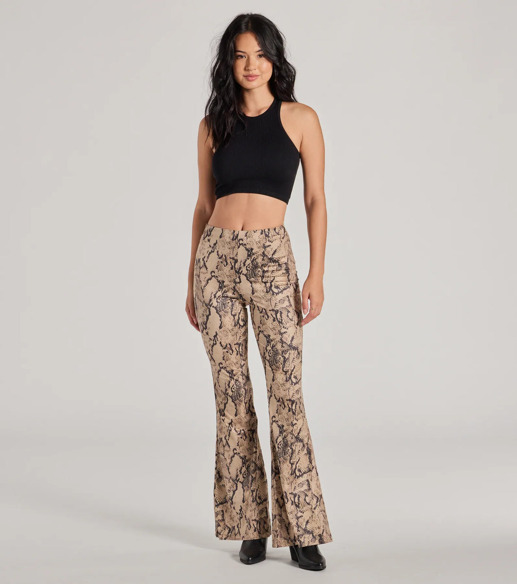 Slither Style High Rise Snake Print Flare Pants