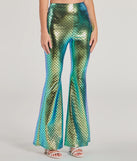 Close-up of mermaid flare pants emphasizing the fit and flowy pant flare.