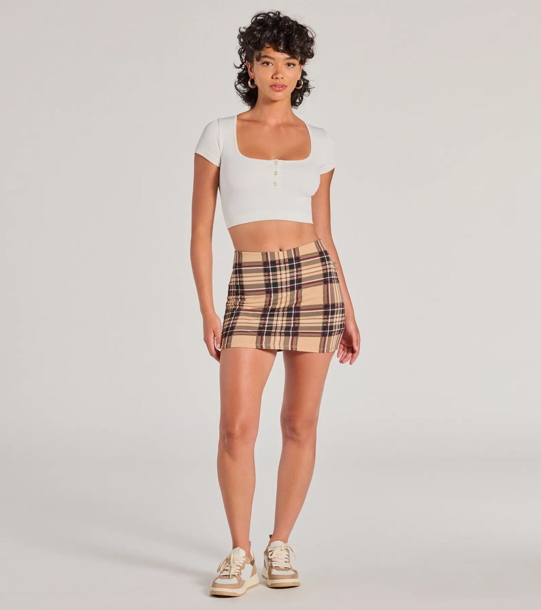 Adorable Pose High-Rise Plaid Mini Skort