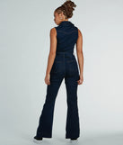 Refresh your fall closet with stylish women's pants like the Retro Vibes Belted Flared-Leg Denim Jumpsuit in a sleek fabric and a pant leg style that makes your look unique.