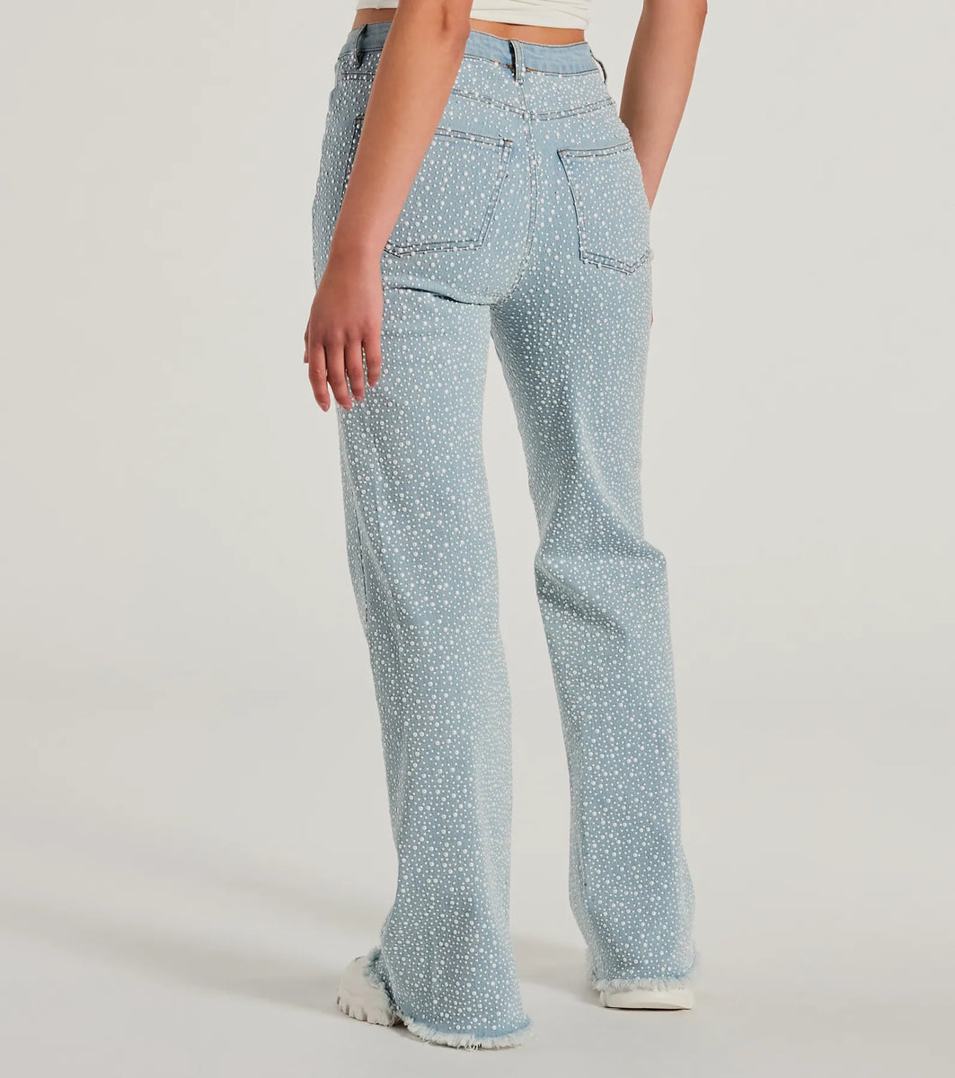 Beaming Perfection Faux Pearl Bootcut Denim Jeans