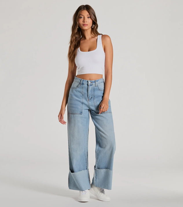 Refresh your fall closet with stylish women's pants like the In The Details High-Rise Wide-Leg Cuffed Denim Jeans in a sleek fabric and a pant leg style that makes your look unique.