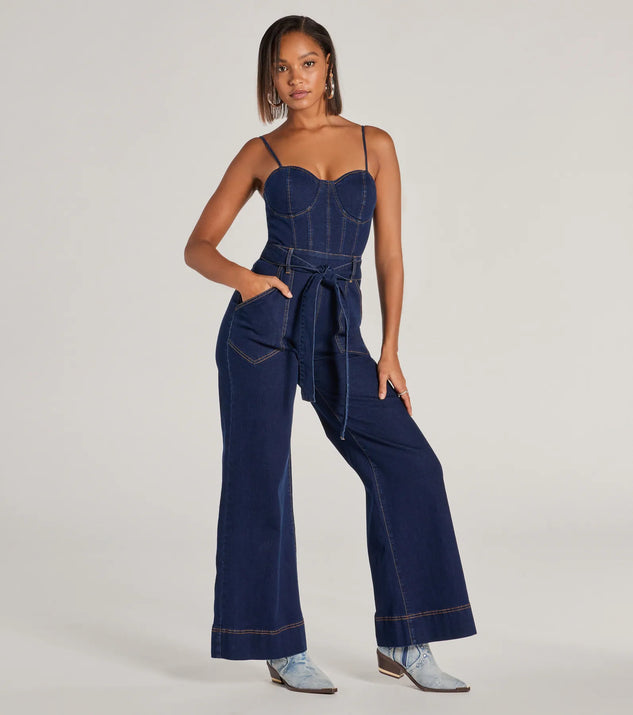 Fashion flared denim jumpsuit