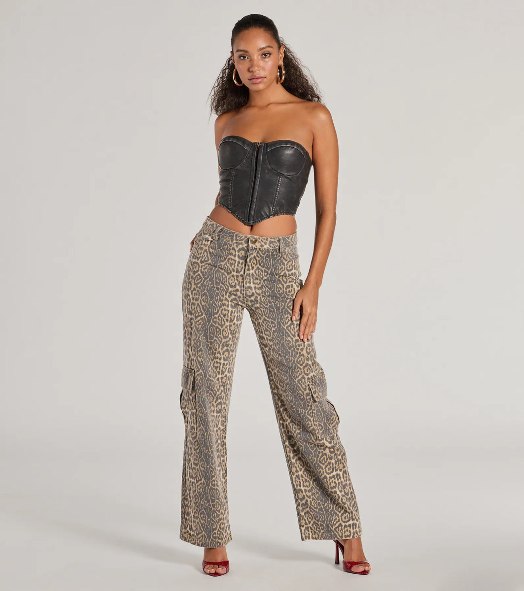 It-Girl Factor Leopard Print Cargo Denim Pants