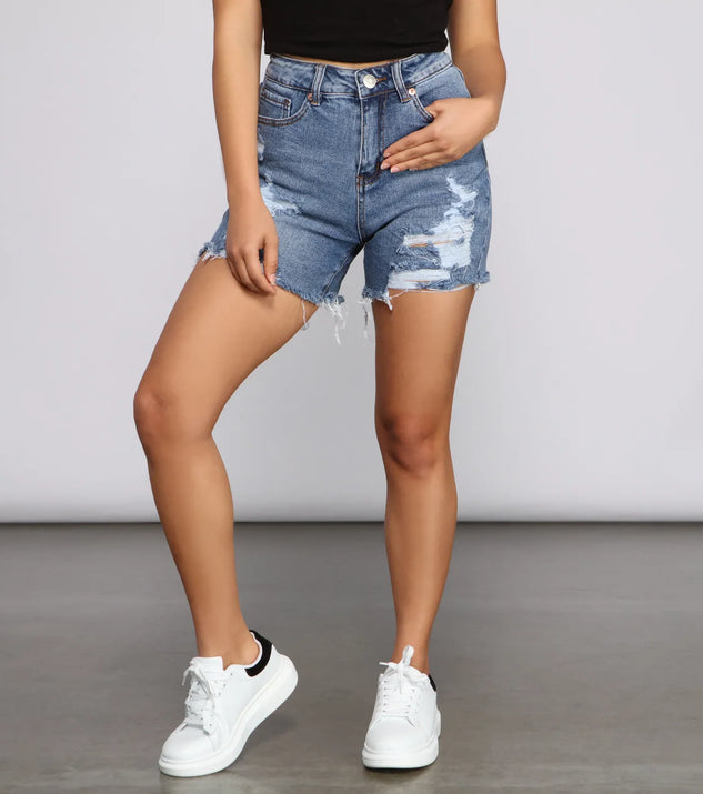 No Drama Destructed Denim Shorts Windsor