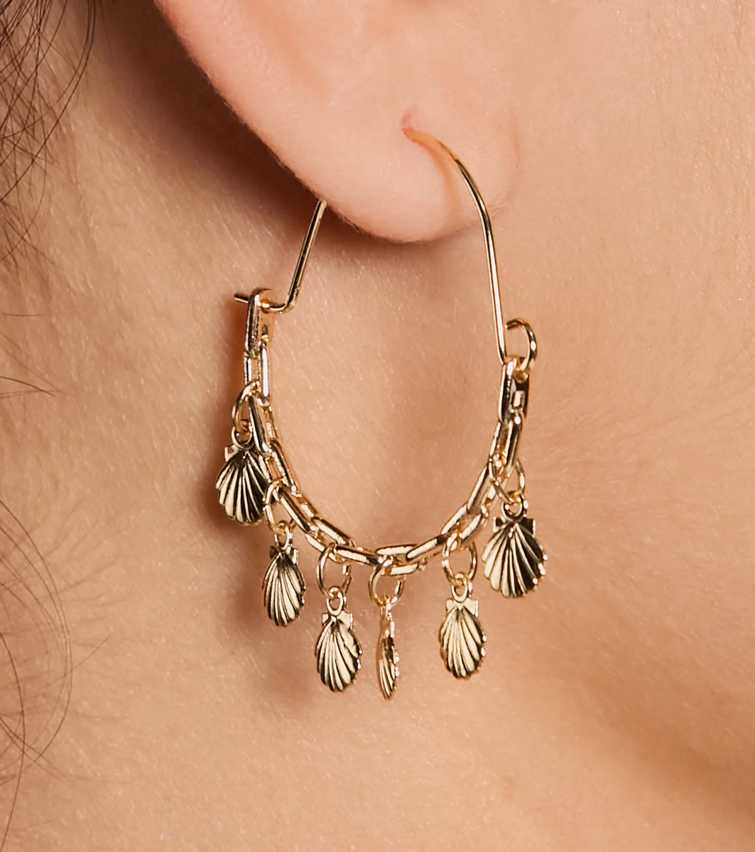 Sea Worthy Shell Charm Hoop Earrings