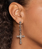 Glam Sheen Rhinestone Cross Earrings