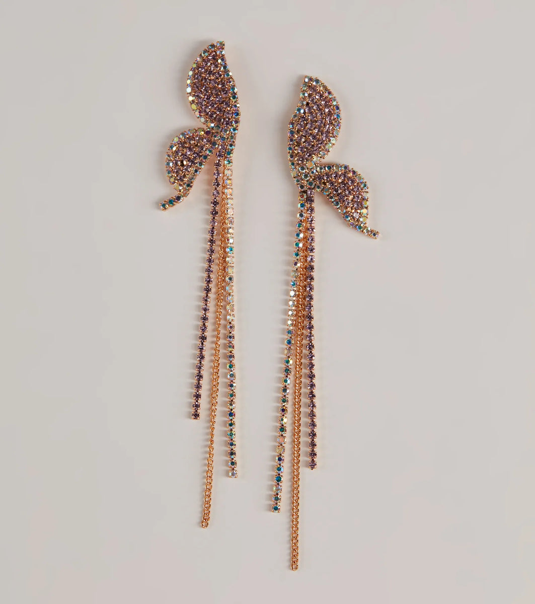 Wings Of A Butterfly Rhinestone Fringe Earrings