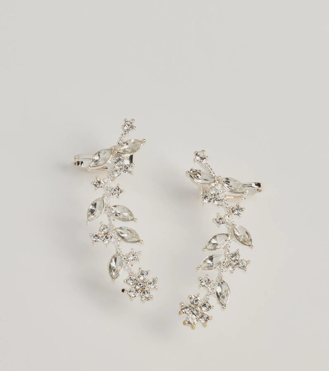 A Touch Of Luxe Rhinestone Leaf Ear Crawler Earrings