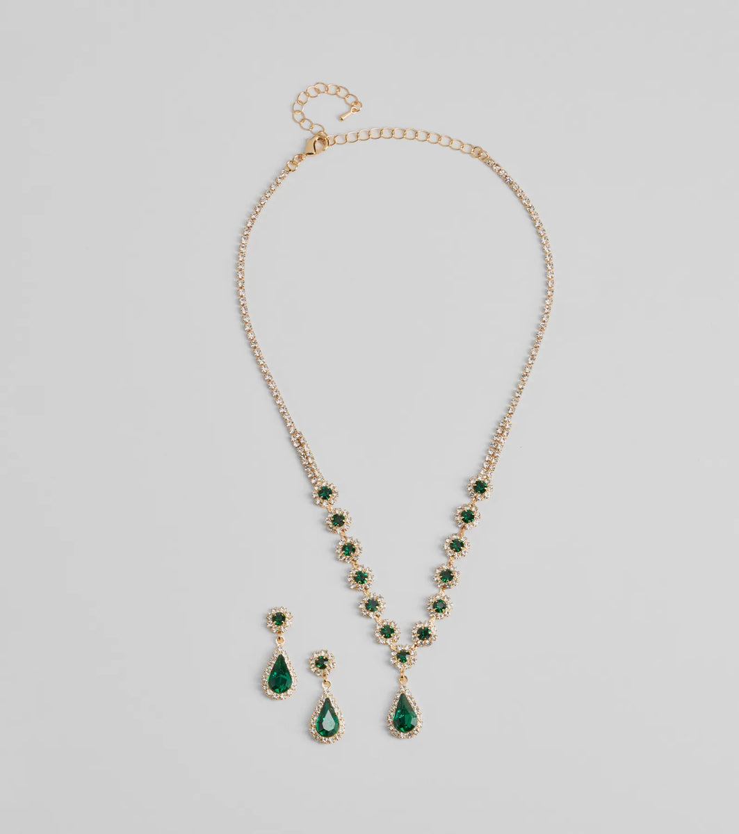 Luxe Look Gemstone Necklace And Earrings Set