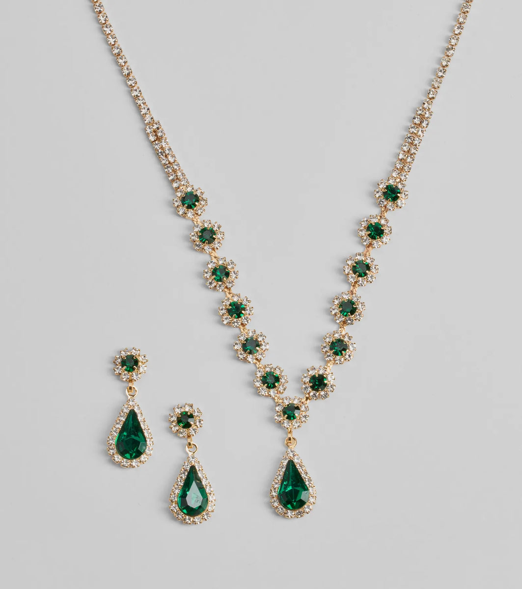 Luxe Look Gemstone Necklace And Earrings Set