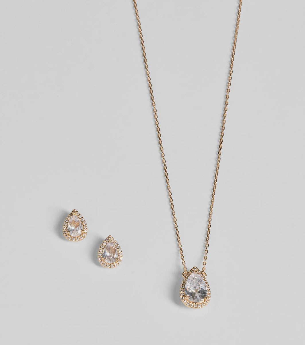 Simple Luxe Vibes Cubic Zirconia Necklace And Earrings Set