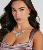 Glam Rhinestone Leaf-Shaped Necklace And Earring Set