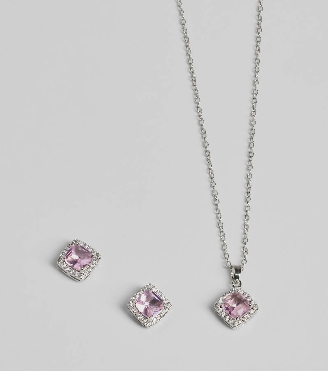 Dazzling Dainty Cubic Zirconia Necklace And Earrings Set