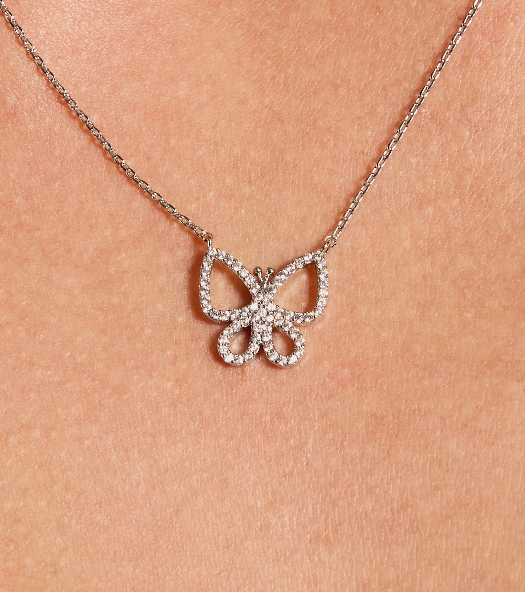 Whimsical Babe Rhinestone Butterfly Necklace