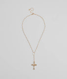 Pretty Sparkle Rhinestone Cross Pearl Lariat Necklace