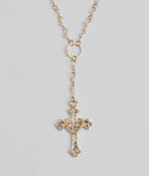 Pretty Sparkle Rhinestone Cross Pearl Lariat Necklace