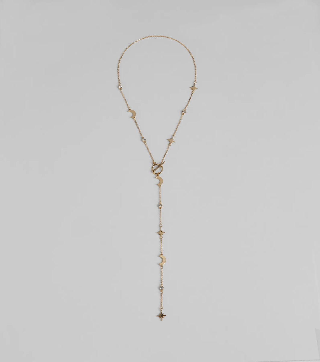 Dreamy Sparkle Celestial Charm Lariat Necklace