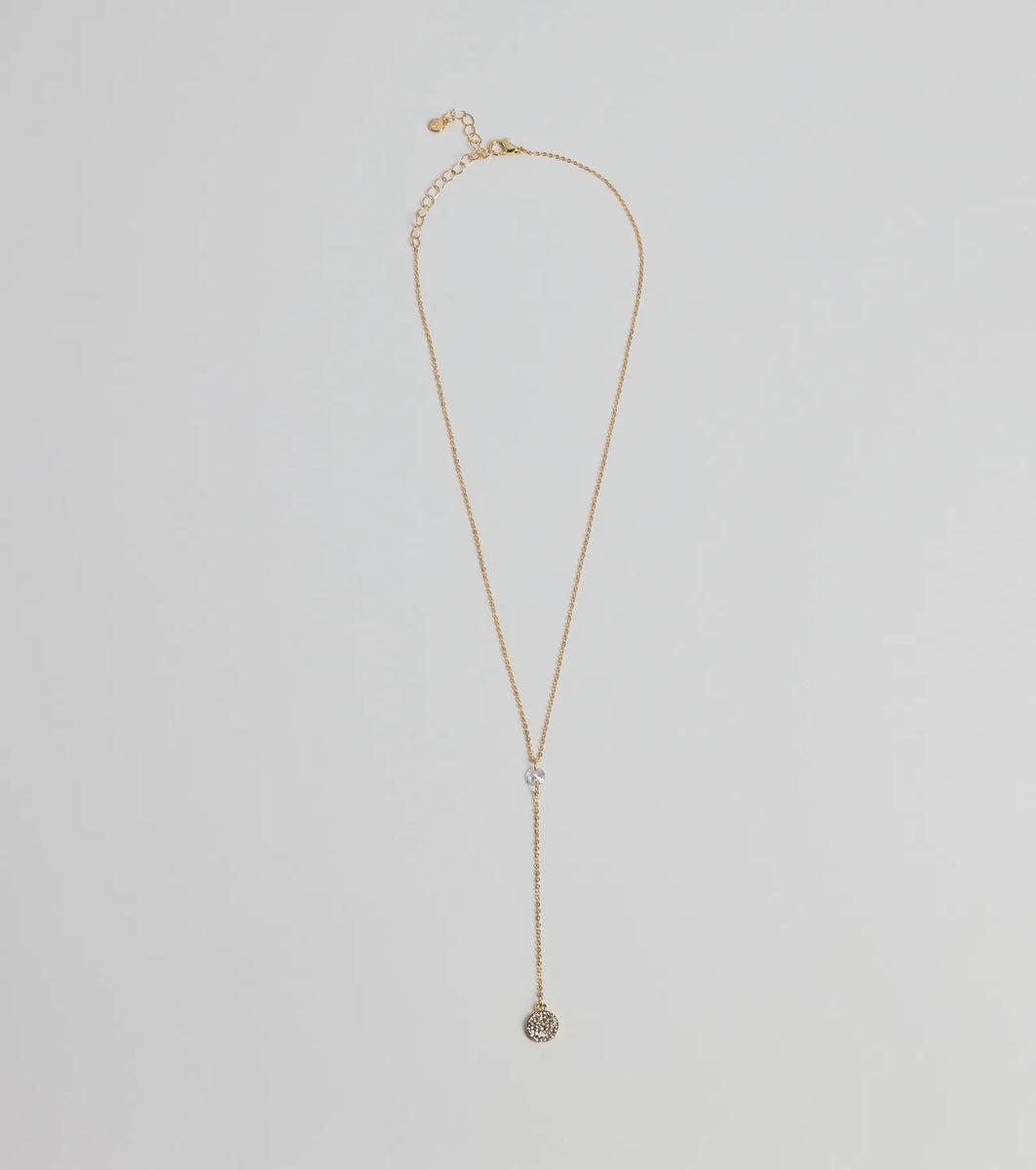 Dainty Glam Rhinestone Chain Lariat Necklace