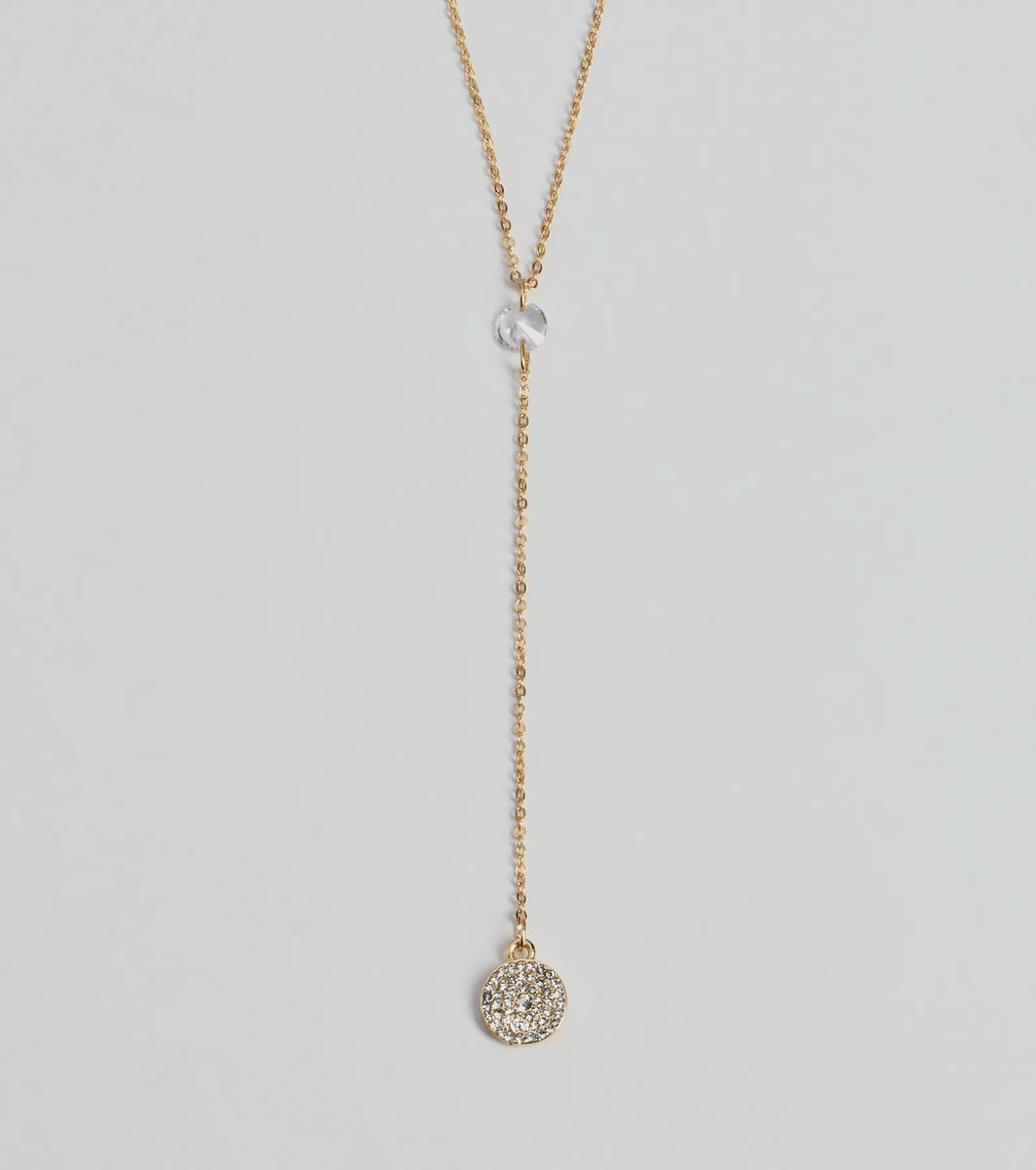 Dainty Glam Rhinestone Chain Lariat Necklace