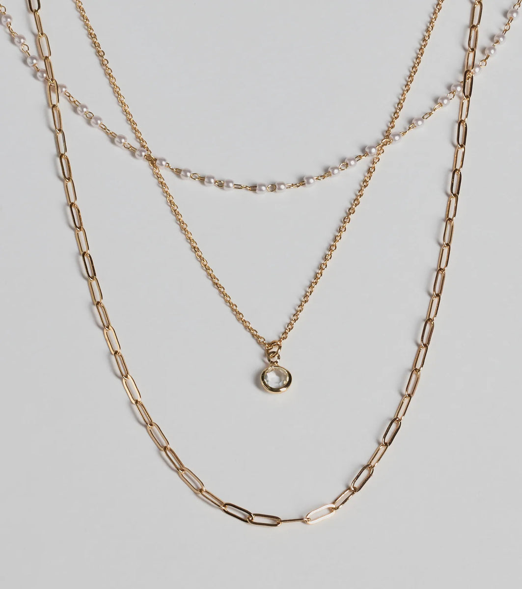 Casual-Chic Pearl Chain Layered Necklace Set