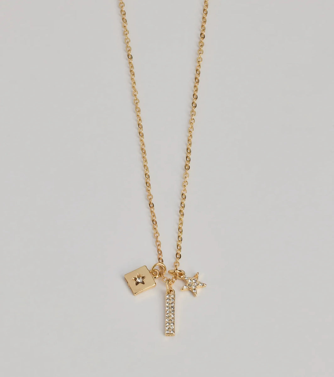 Glam Wish Rhinestone Celestial Charm Necklace