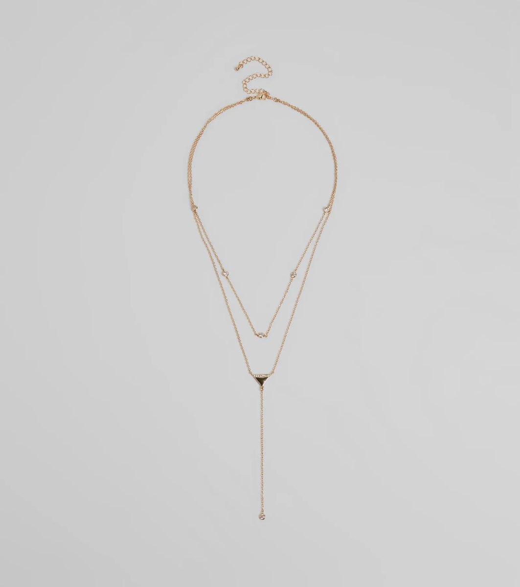 Highly Favored Triangle Rhinestone Lariat Necklace