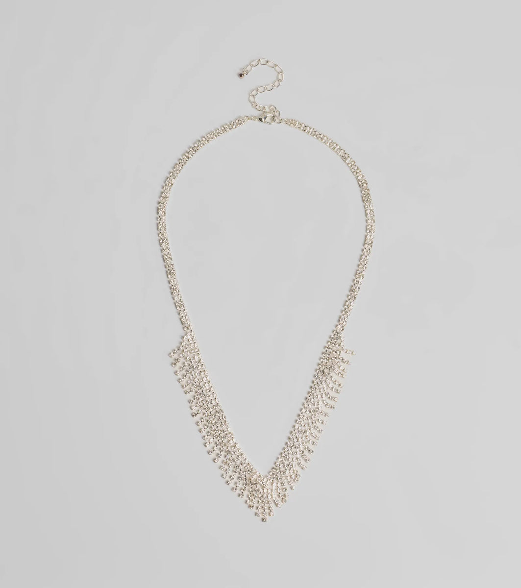 Glam Edge Rhinestone Fringe Necklace