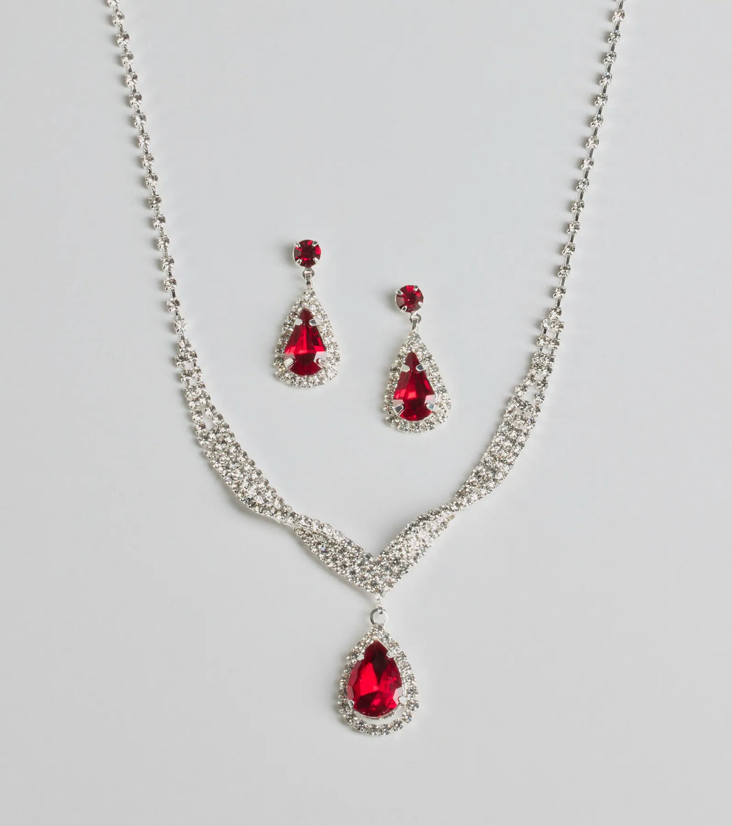 Gorgeous Radiance Gemstone Necklace And Earrings Set