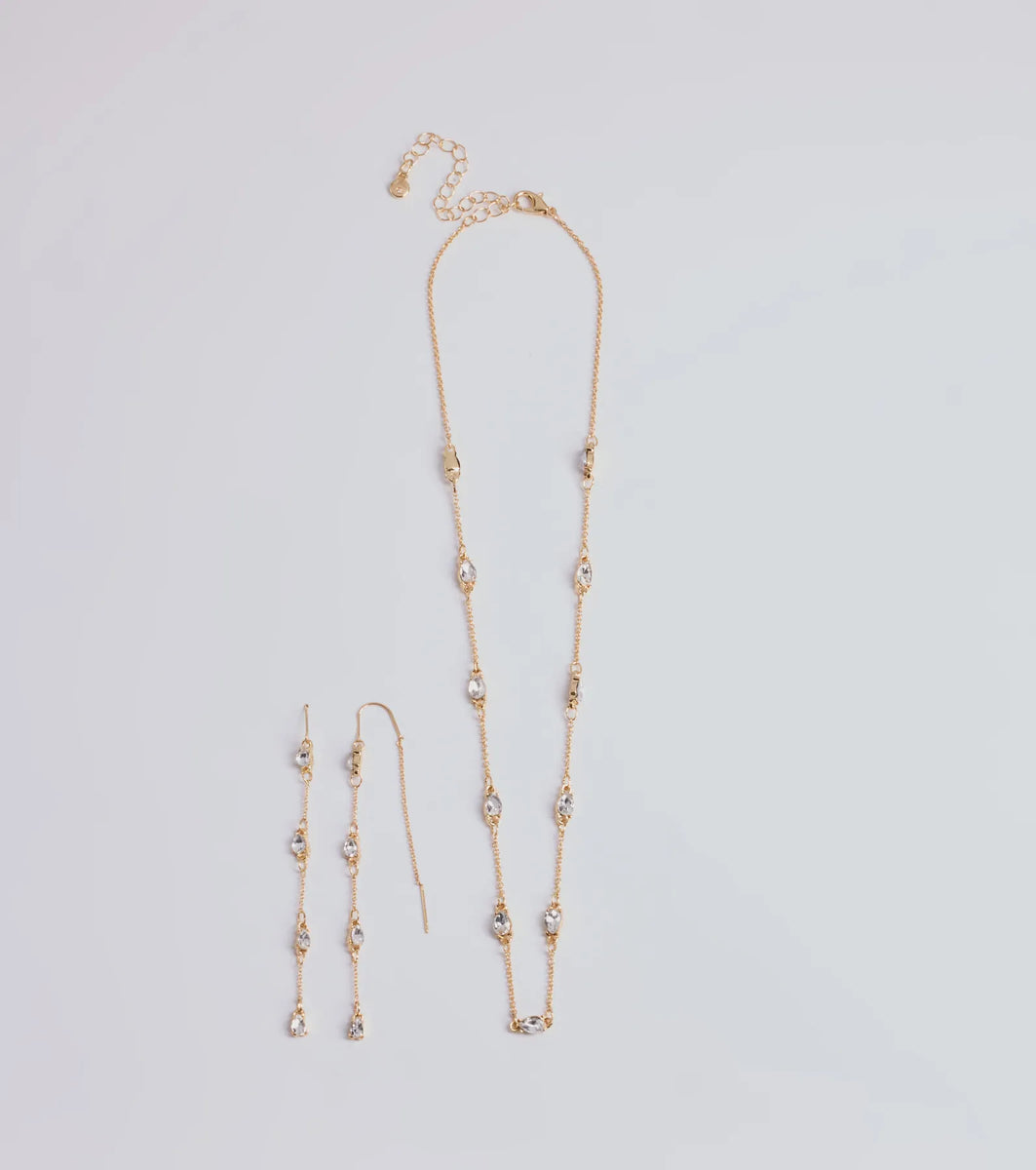 Delicate Ice Rhinestone Necklace And Earrings Set